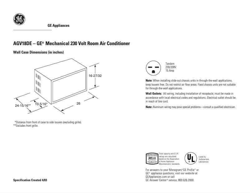Page n°1 - Fiche technique GE AGV18DE