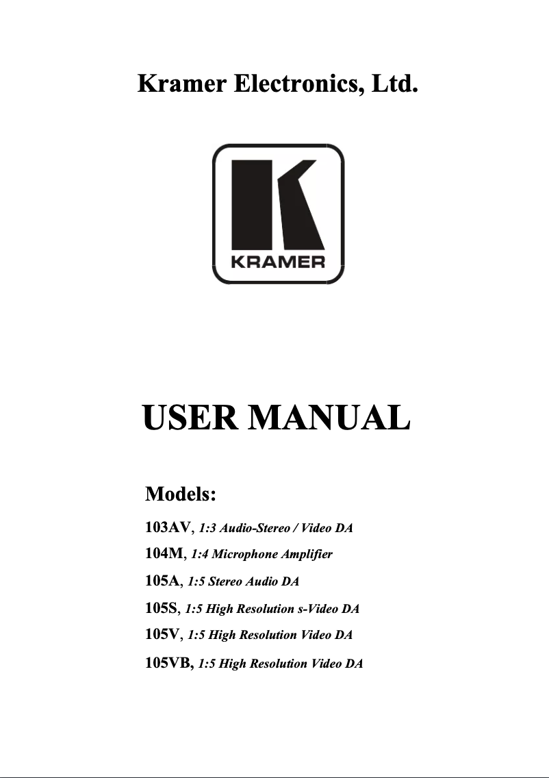 Page n°1 - Manuel utilisateur Kramer 105V