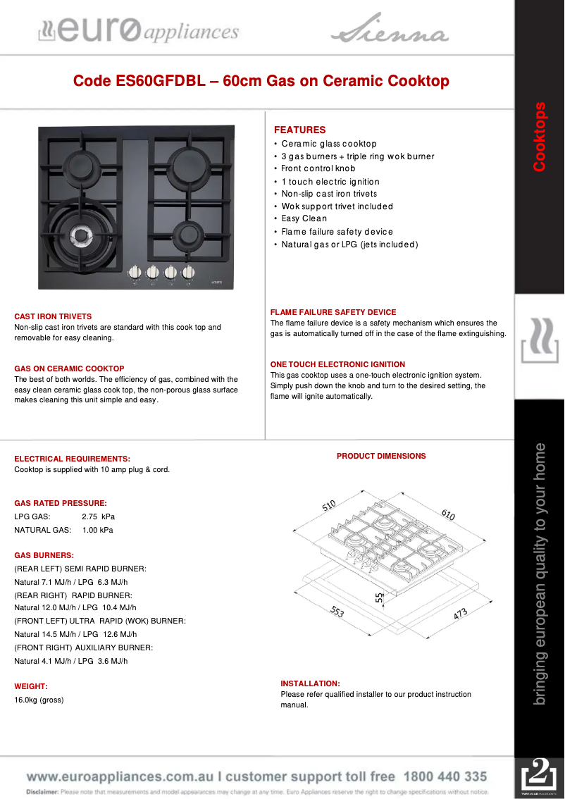 Image de la première page du manuel de l'appareil ES60GFDBL
