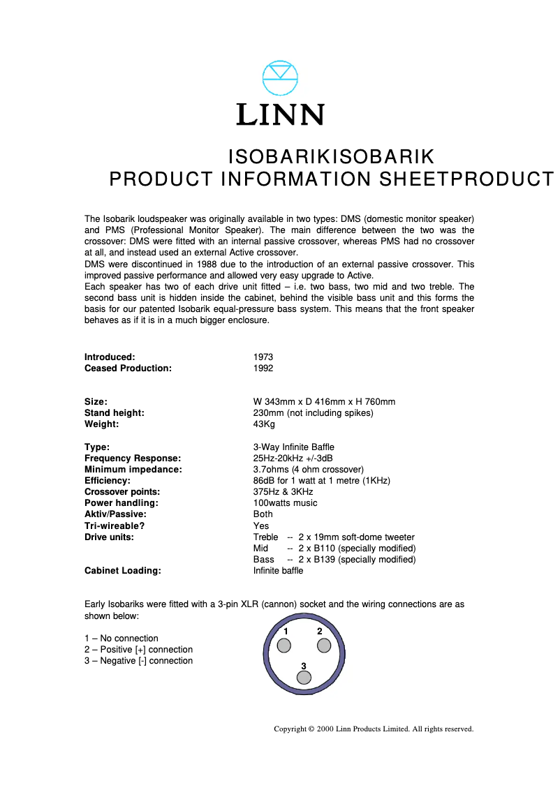 Page 1 de la notice Manuel utilisateur Linn Isobarik