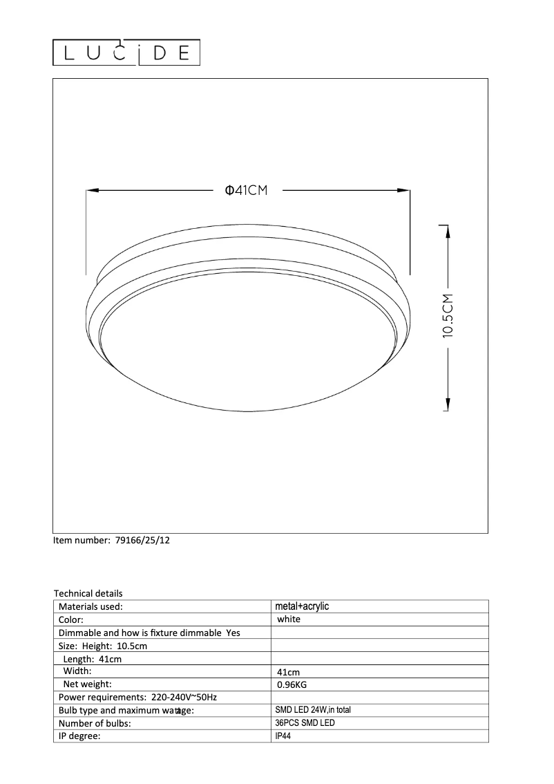 Page n°1 - Manuel utilisateur Lucide Casper i 79166/25/12