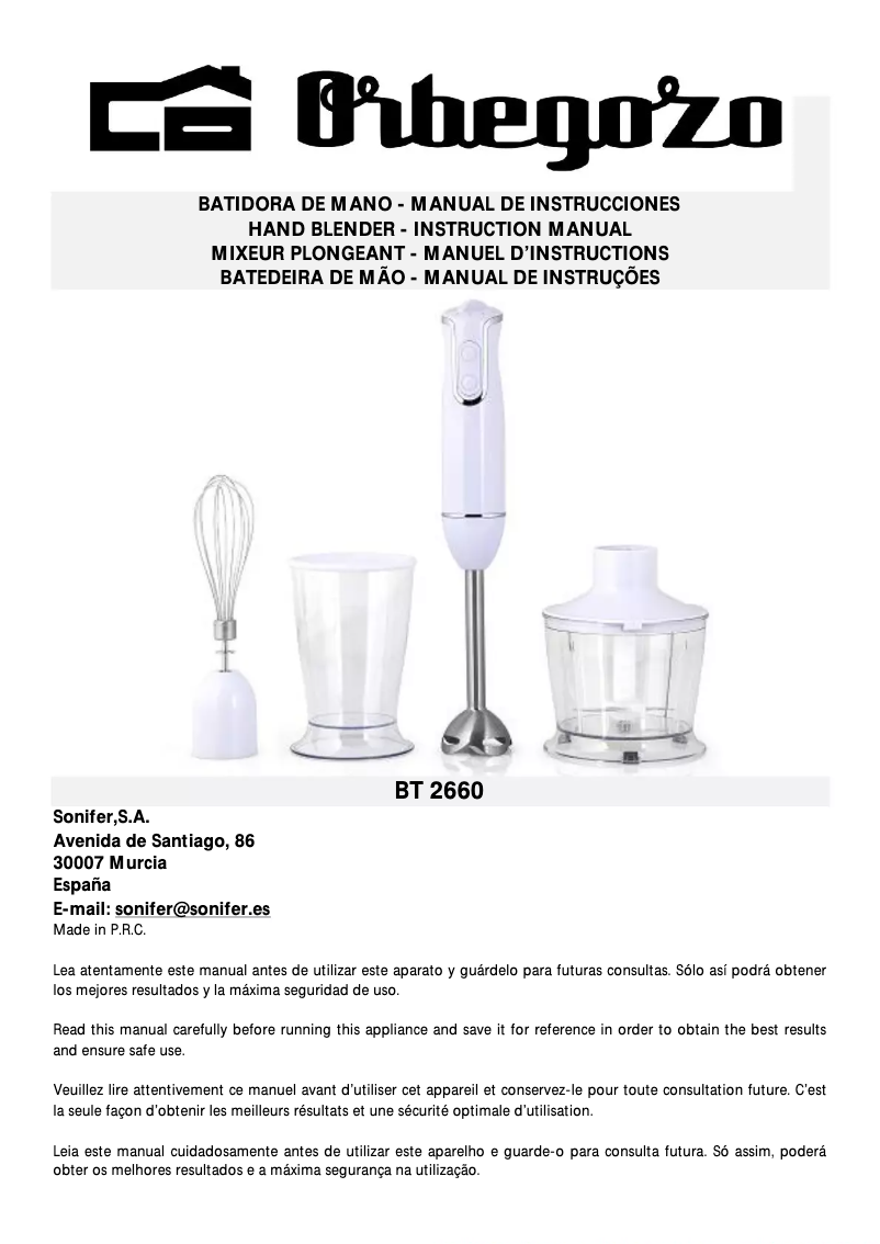 Page 1 de la notice Manuel utilisateur Orbegozo BT 2660