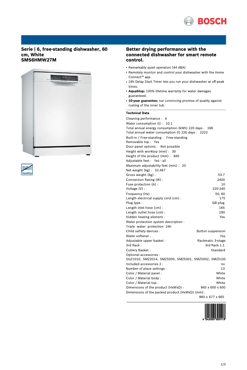 Image de la première page du manuel de l'appareil SMS6HMW27M