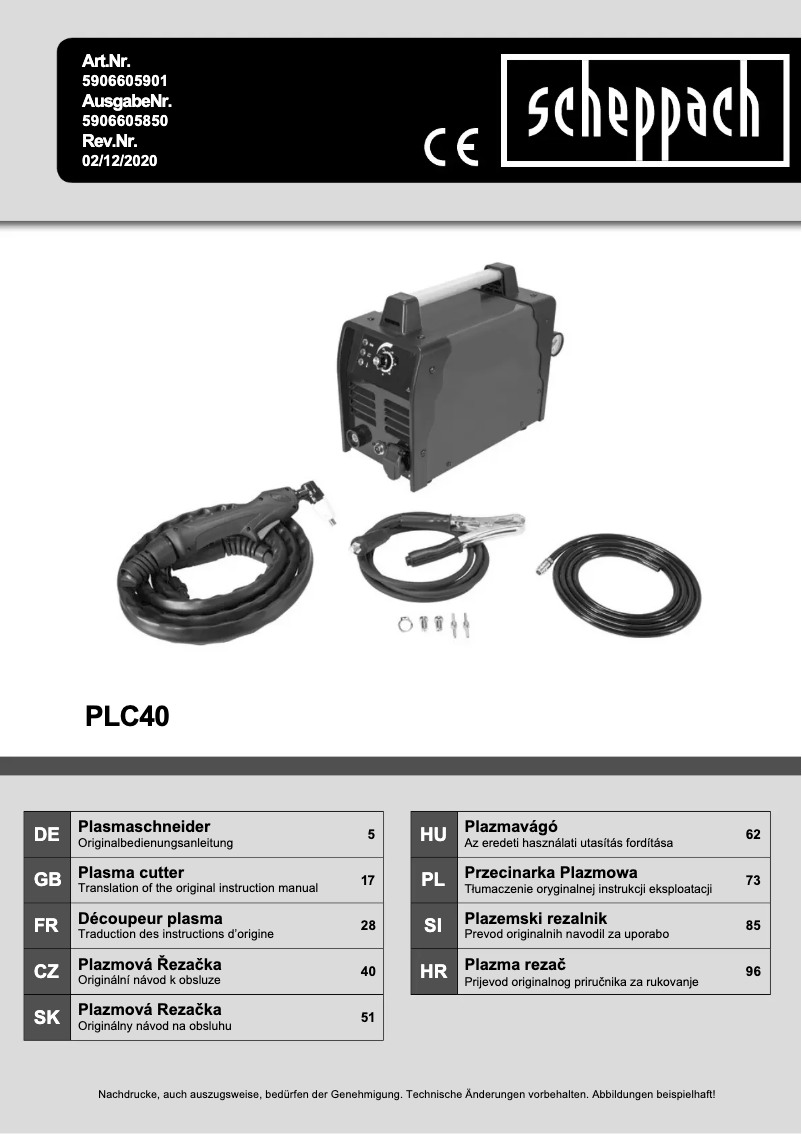 Page 1 de la notice Manuel utilisateur Scheppach PLC40