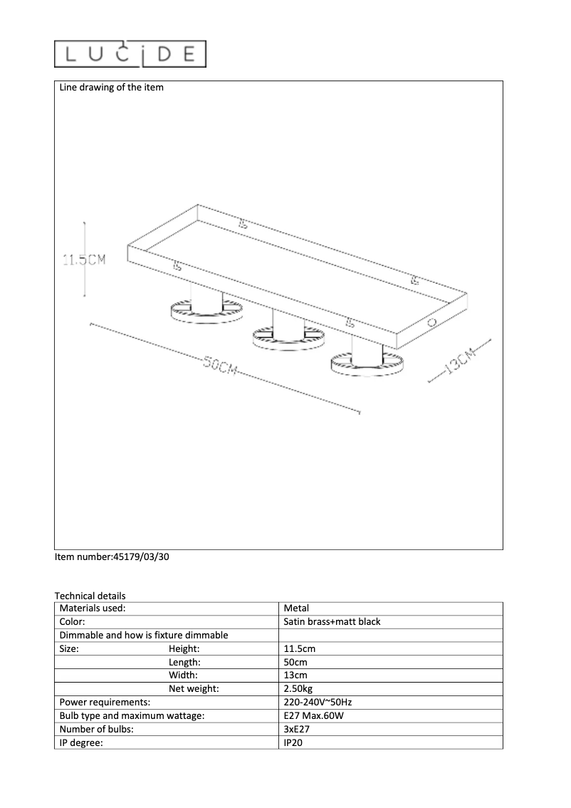 Page 1 de la notice Manuel utilisateur Lucide Anaka