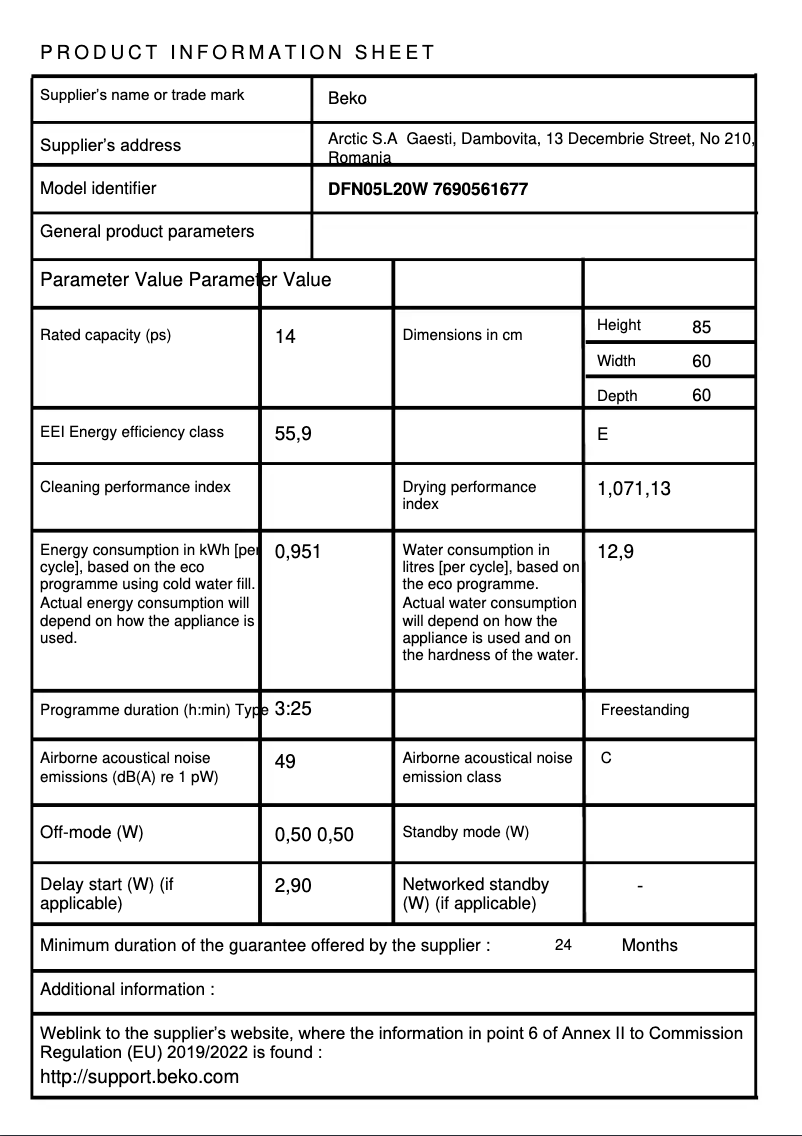 Image de la première page du manuel de l'appareil DFN 05L20 W