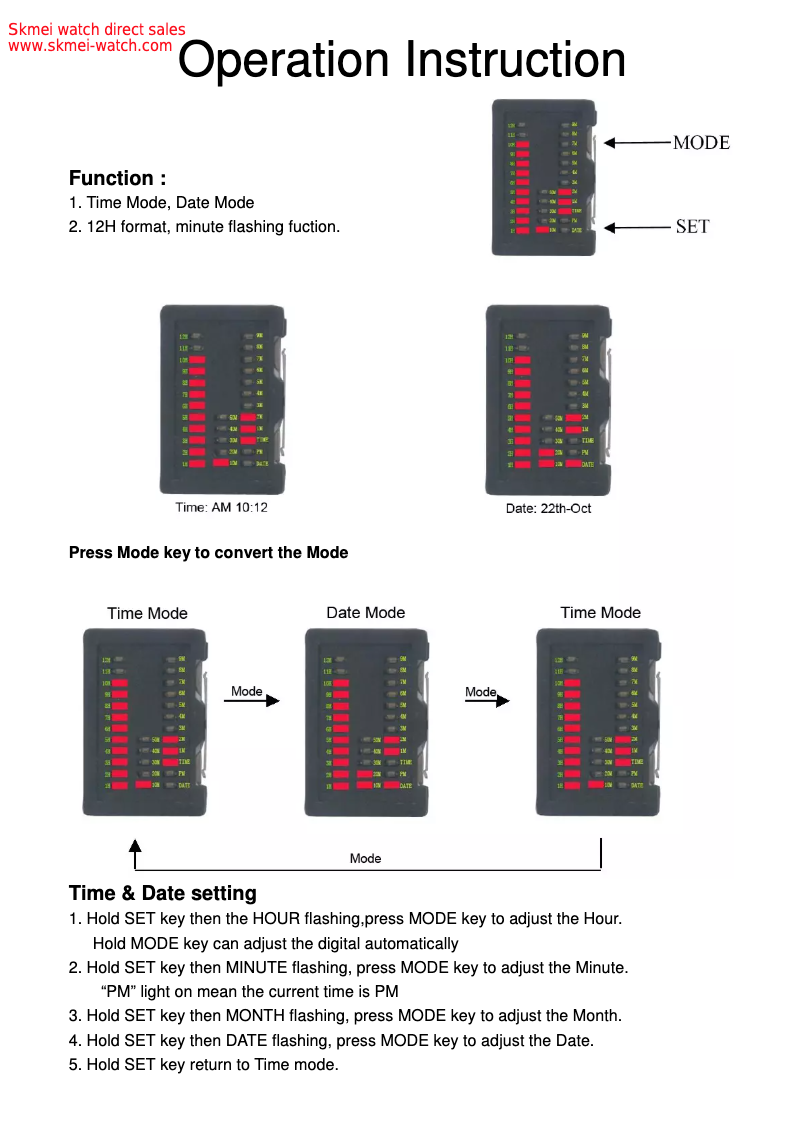 Page 1 de la notice Manuel utilisateur Skmei 0953
