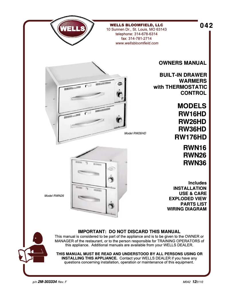 Page 1 de la notice Manuel utilisateur Wells RW16HD