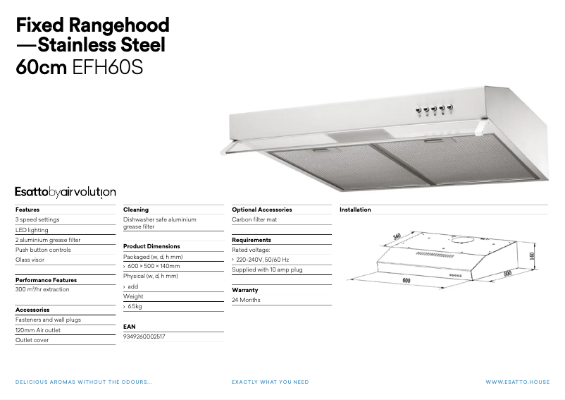 Página 1 del manual Ficha técnica Esatto EFH60S