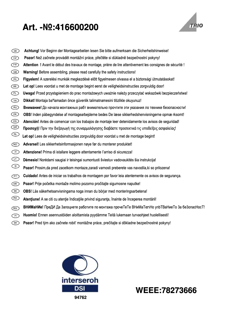 Page 1 de la notice Manuel utilisateur Trio Lighting Salim 416600200