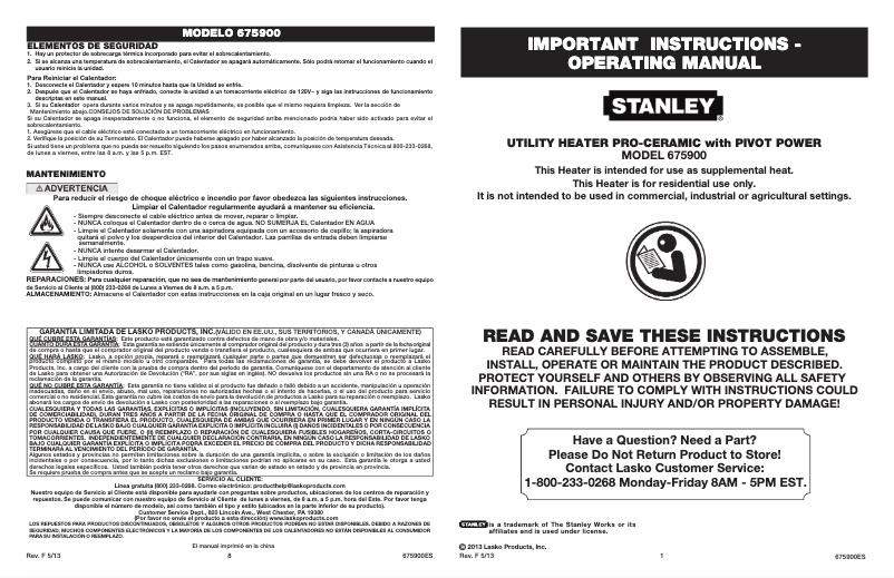 Page 1 de la notice Manuel utilisateur Lasko 675900