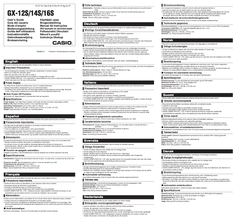 Image de la première page du manuel de l'appareil GX-16S