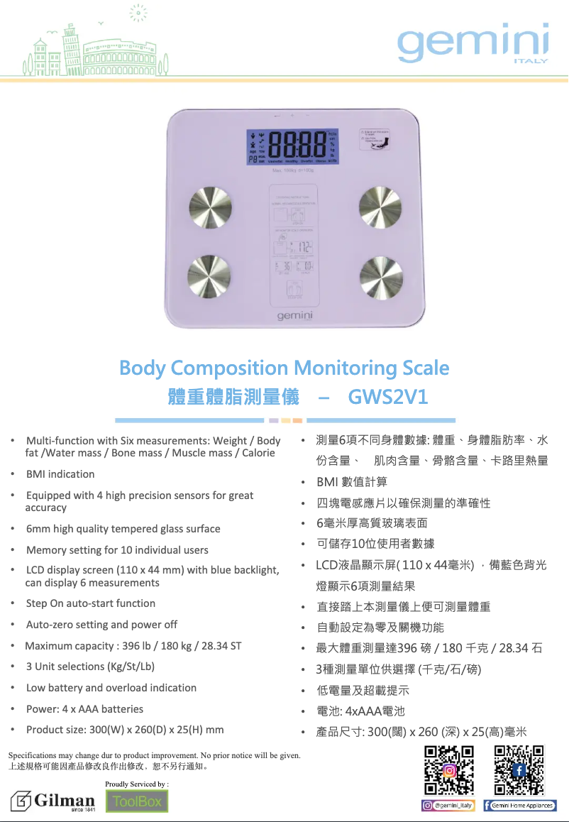 Page 1 de la notice Catalogue Gemini GWS2V1