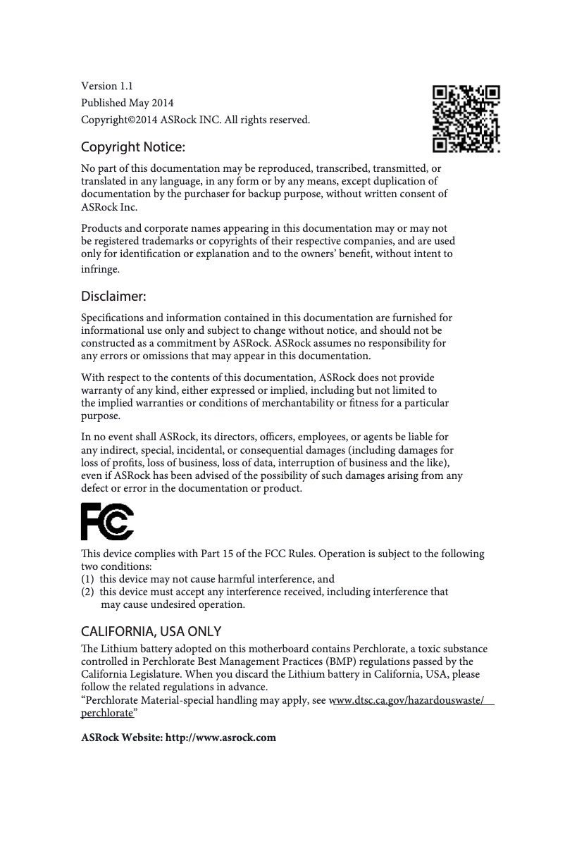 Page 1 de la notice Manuel utilisateur Asrock H97M Pro4