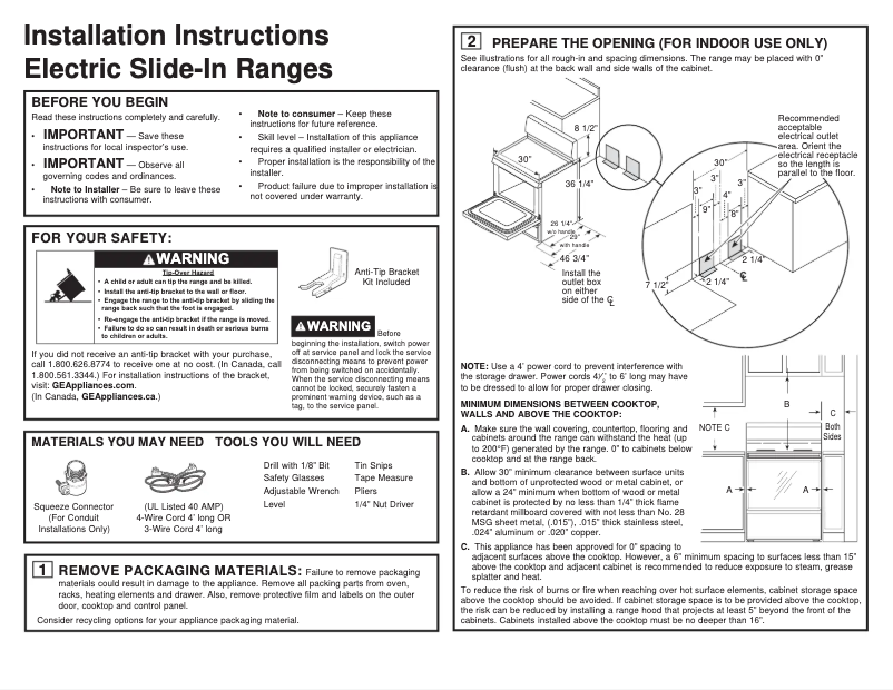 Page 1 de la notice Guide d'installation GE JBS360DMBB
