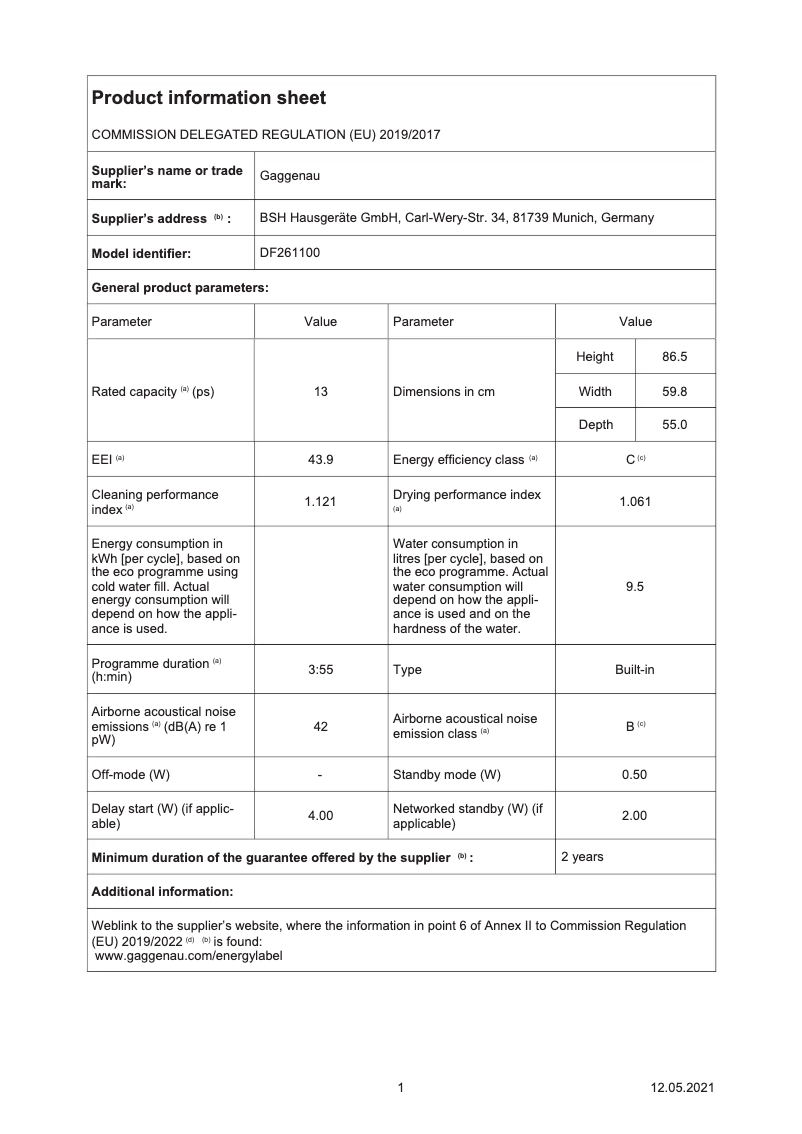 Image de la première page du manuel de l'appareil DF261100
