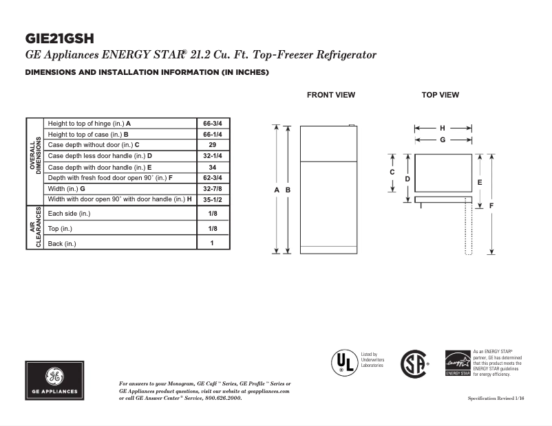 Image de la première page du manuel de l'appareil GIE21GSHSS