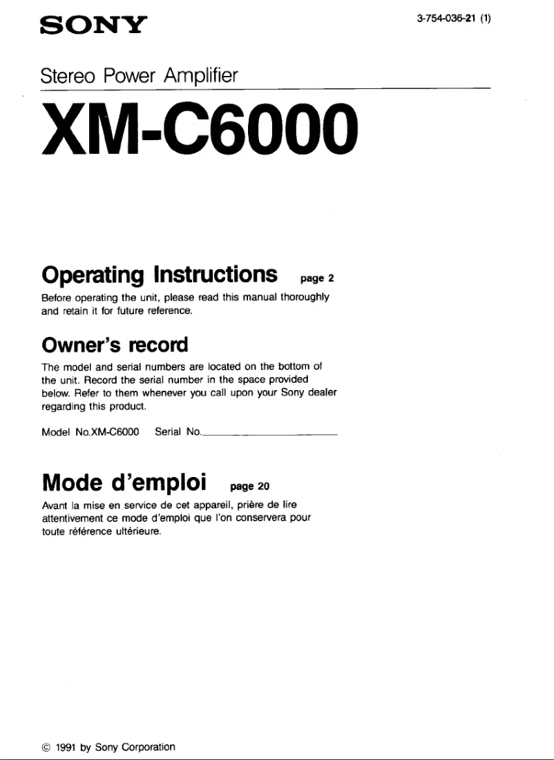 Page n°1 - Manuel utilisateur Sony XM-C6000