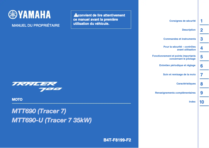 Page 1 de la notice Manuel utilisateur Yamaha Tracer 700 (2021)