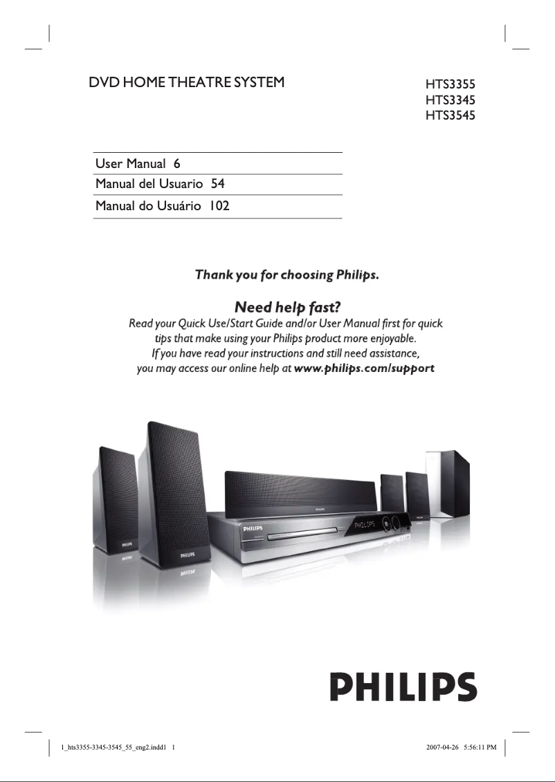 Imagen de la primera página del manual del dispositivo HTS3355