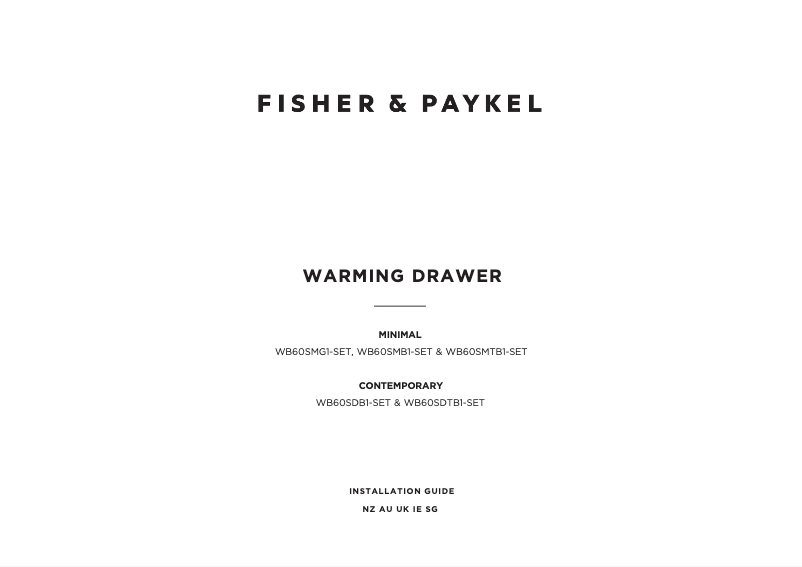 Page 1 de la notice Guide d'installation Fisher & Paykel WB60SDTB1-SET