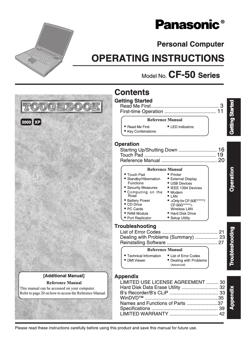 Page 1 de la notice Manuel utilisateur Panasonic Toughbook CF-50
