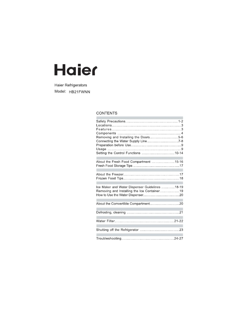 Page 1 de la notice Manuel utilisateur Haier HB21FGRAA