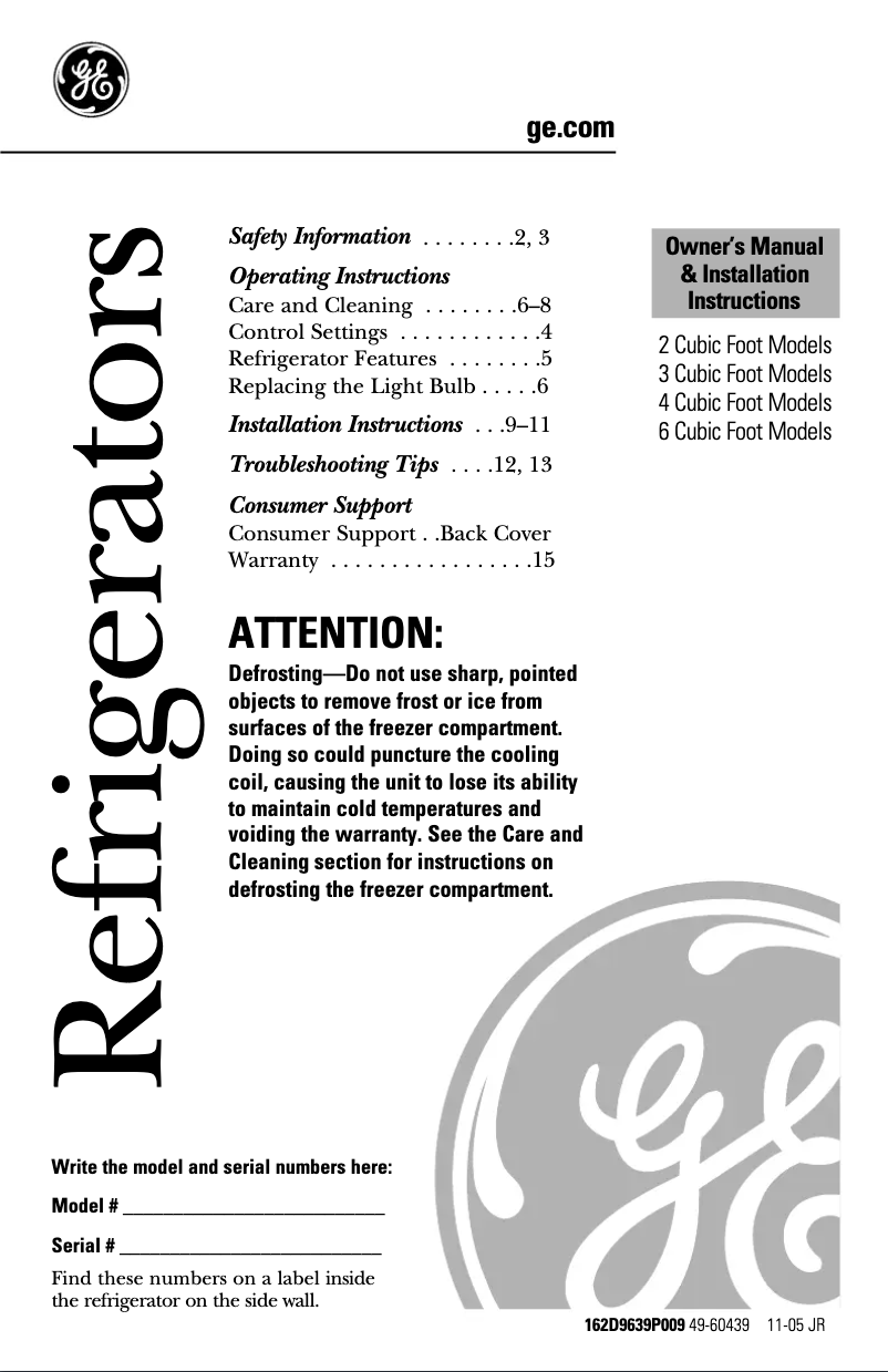 First page image of the manual for GMR04AAMWW