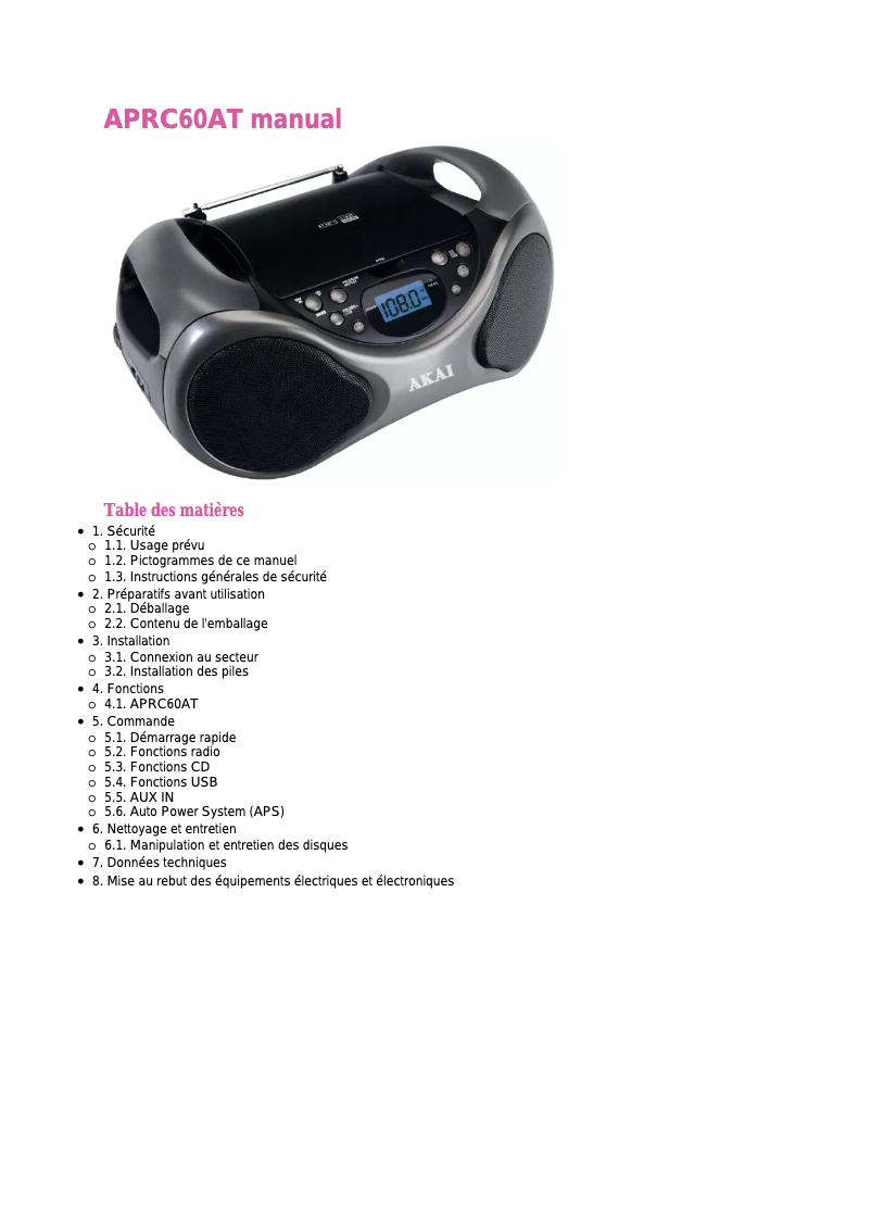 Image de la première page du manuel de l'appareil APRC60AT