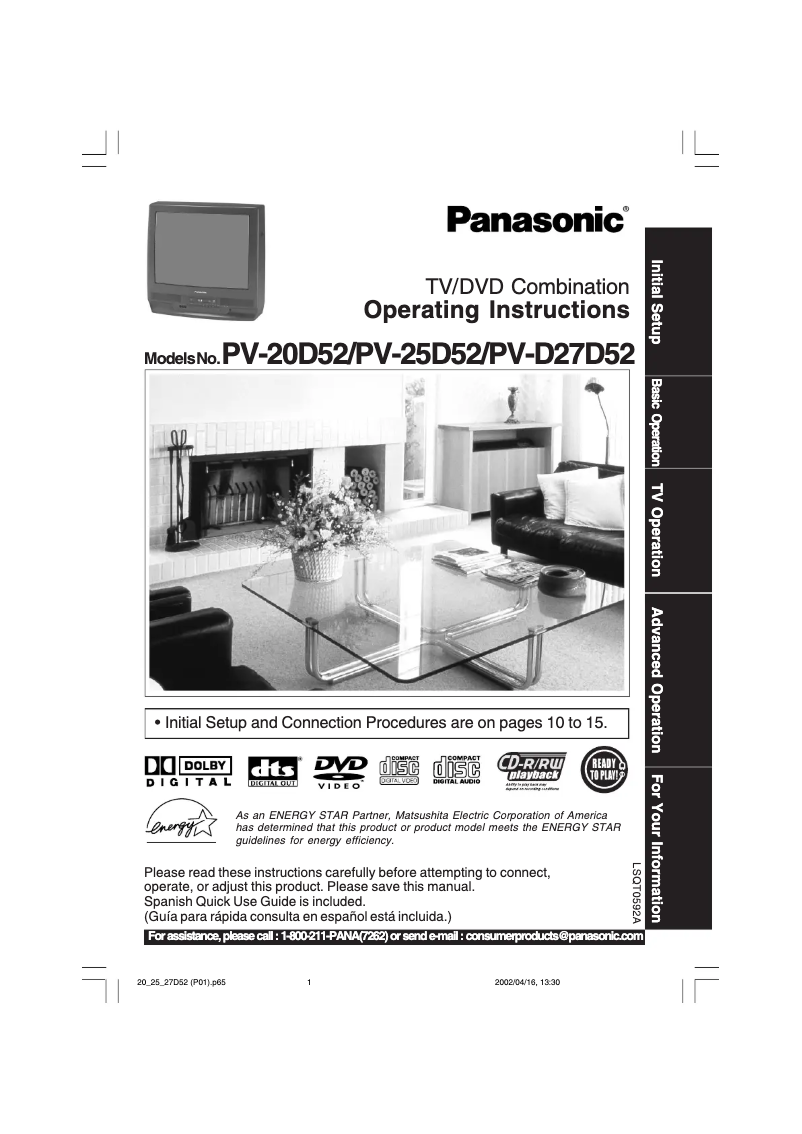 Page 1 de la notice Manuel utilisateur Panasonic PV-20D52
