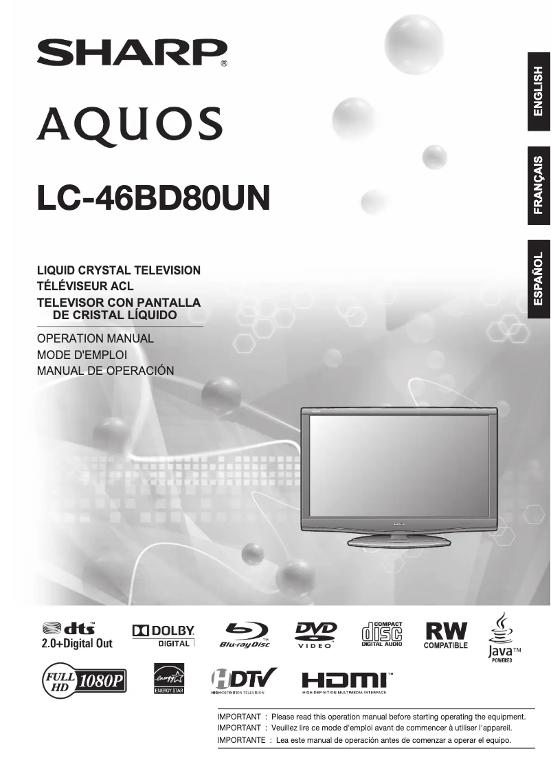Page n°1 - Manuel utilisateur Sharp AQUOS LC-46BD80UN