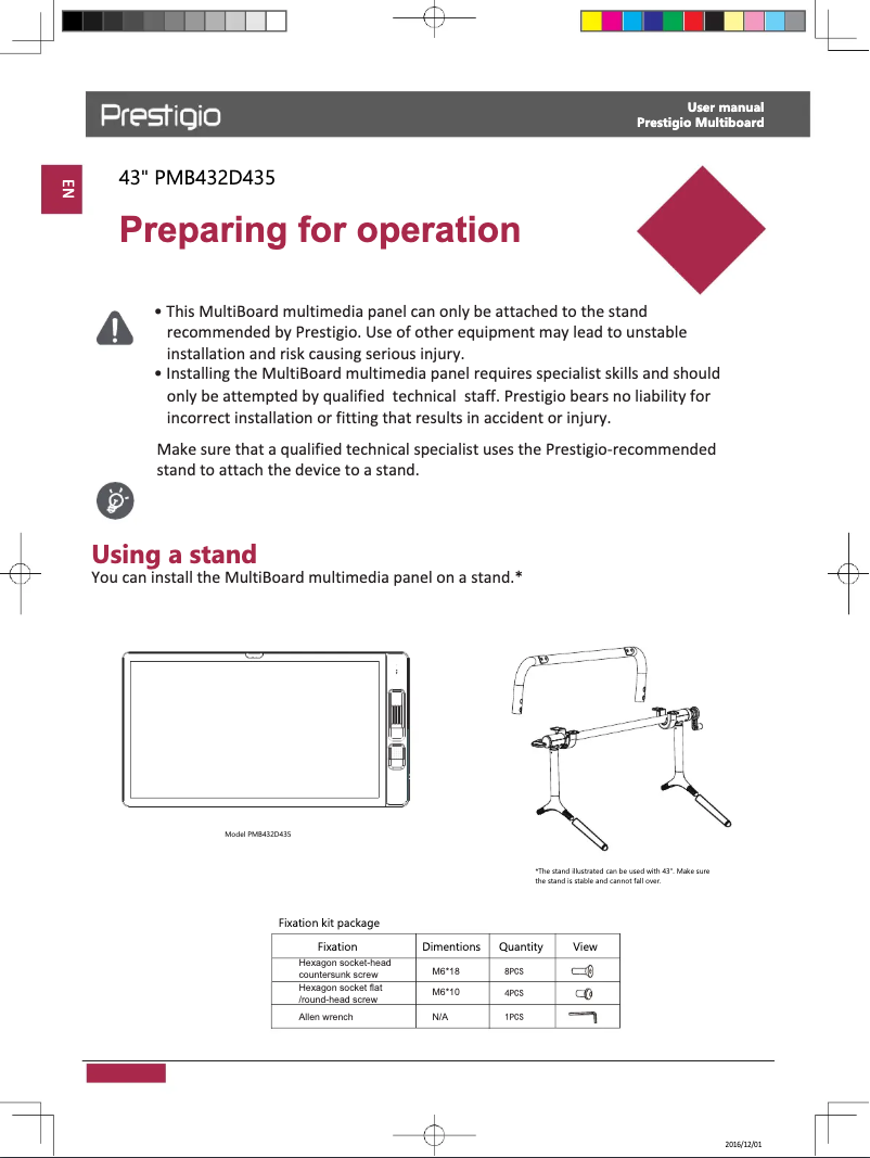 Page 1 de la notice Manuel utilisateur Prestigio PMB432D435