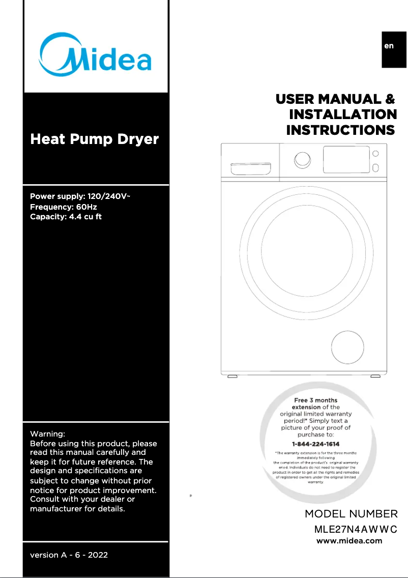 Image de la première page du manuel de l'appareil MLE27N4AWWC