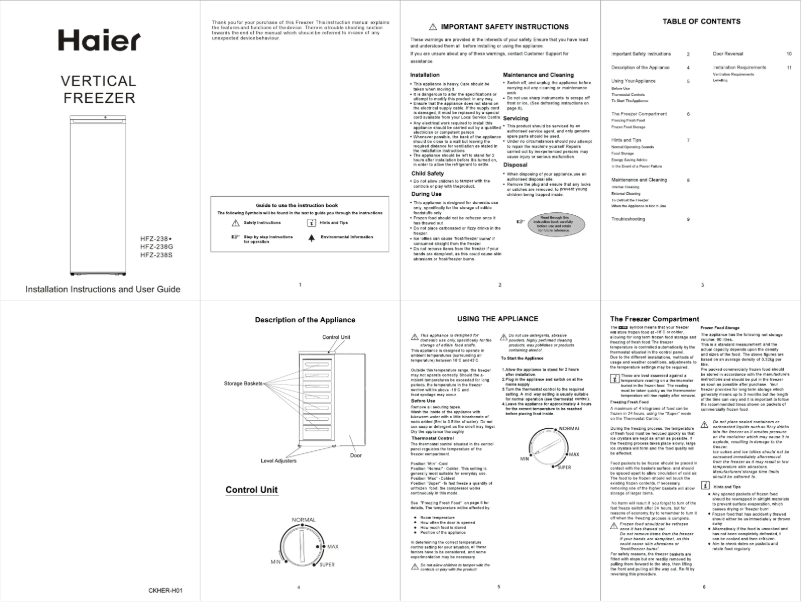 Page 1 de la notice Manuel utilisateur Haier HFZ-238S