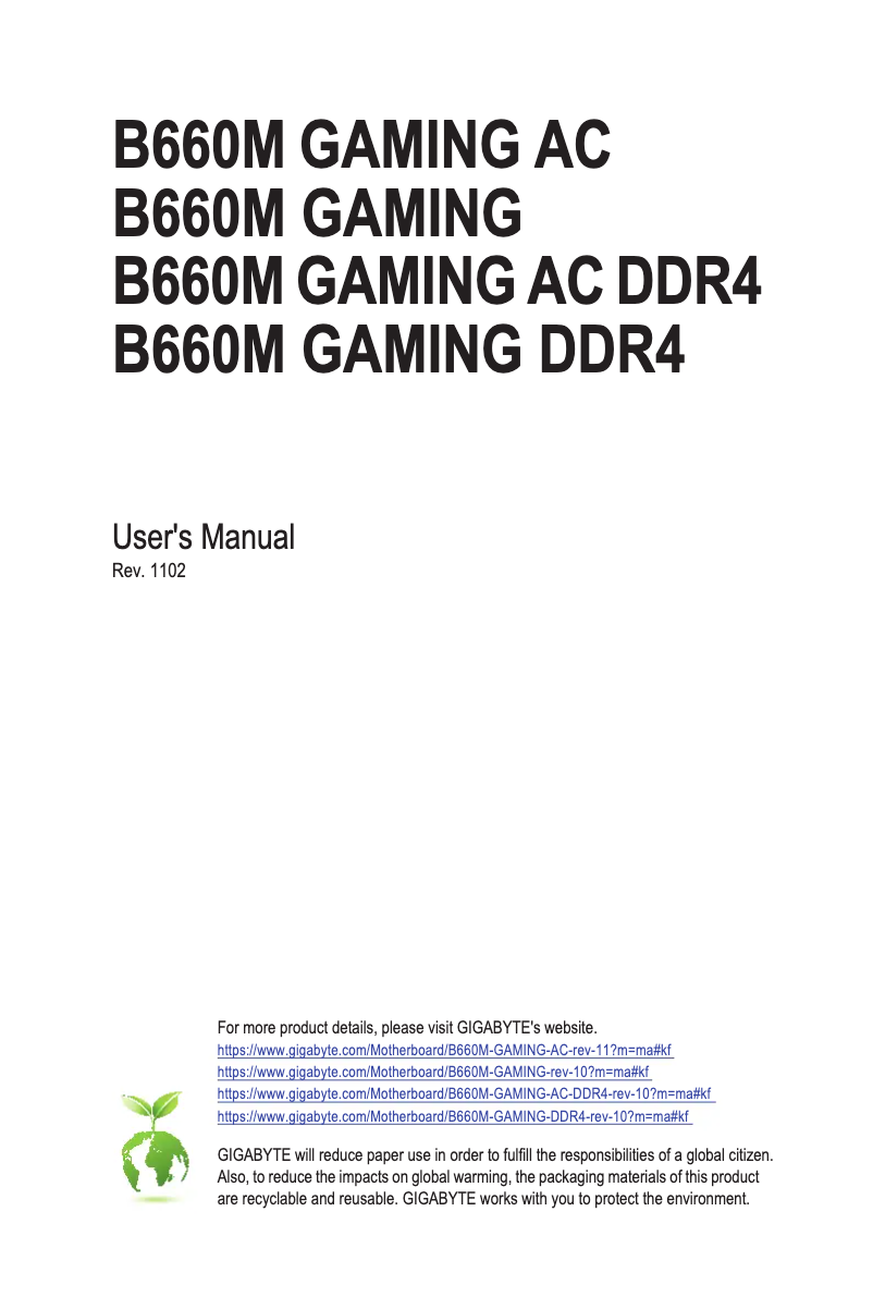 Imagen de la primera página del manual del dispositivo B660M Gaming DDR4