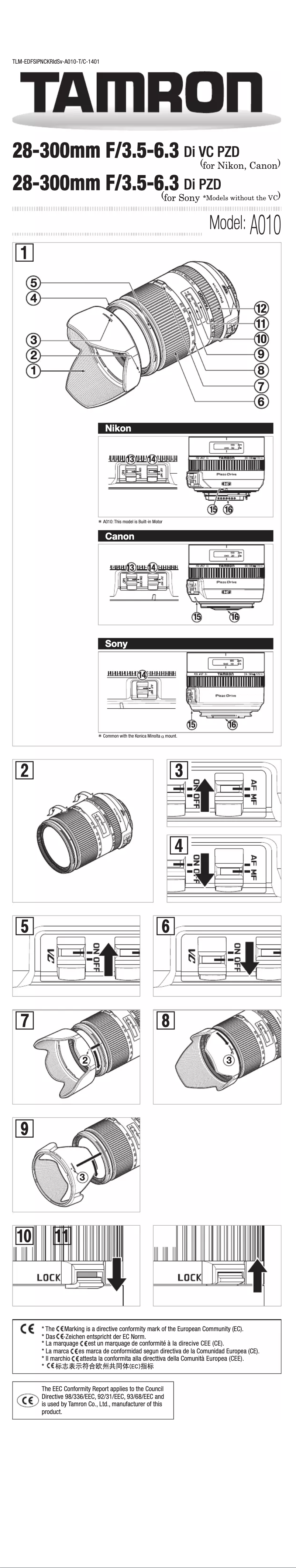 Page 1 de la notice Manuel utilisateur Tamron A010