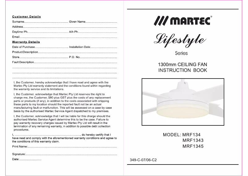 Page 1 de la notice Manuel utilisateur Martec Lifestyle MRF1345