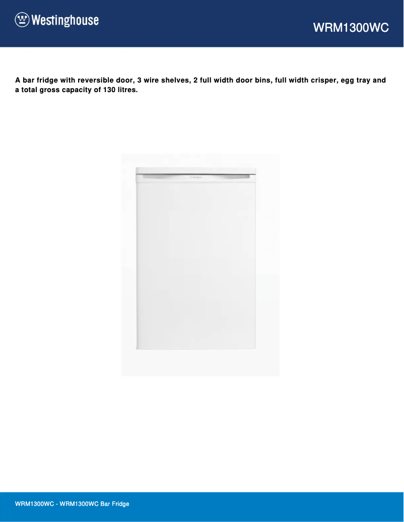 Page n°1 - Fiche technique Westinghouse WRM1300WC
