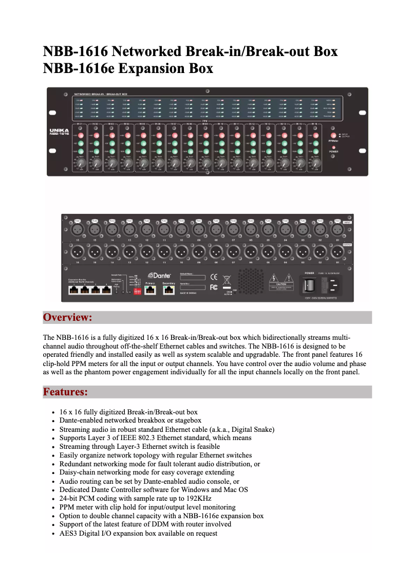 Page 1 de la notice Manuel utilisateur UNiKA NBB-1616