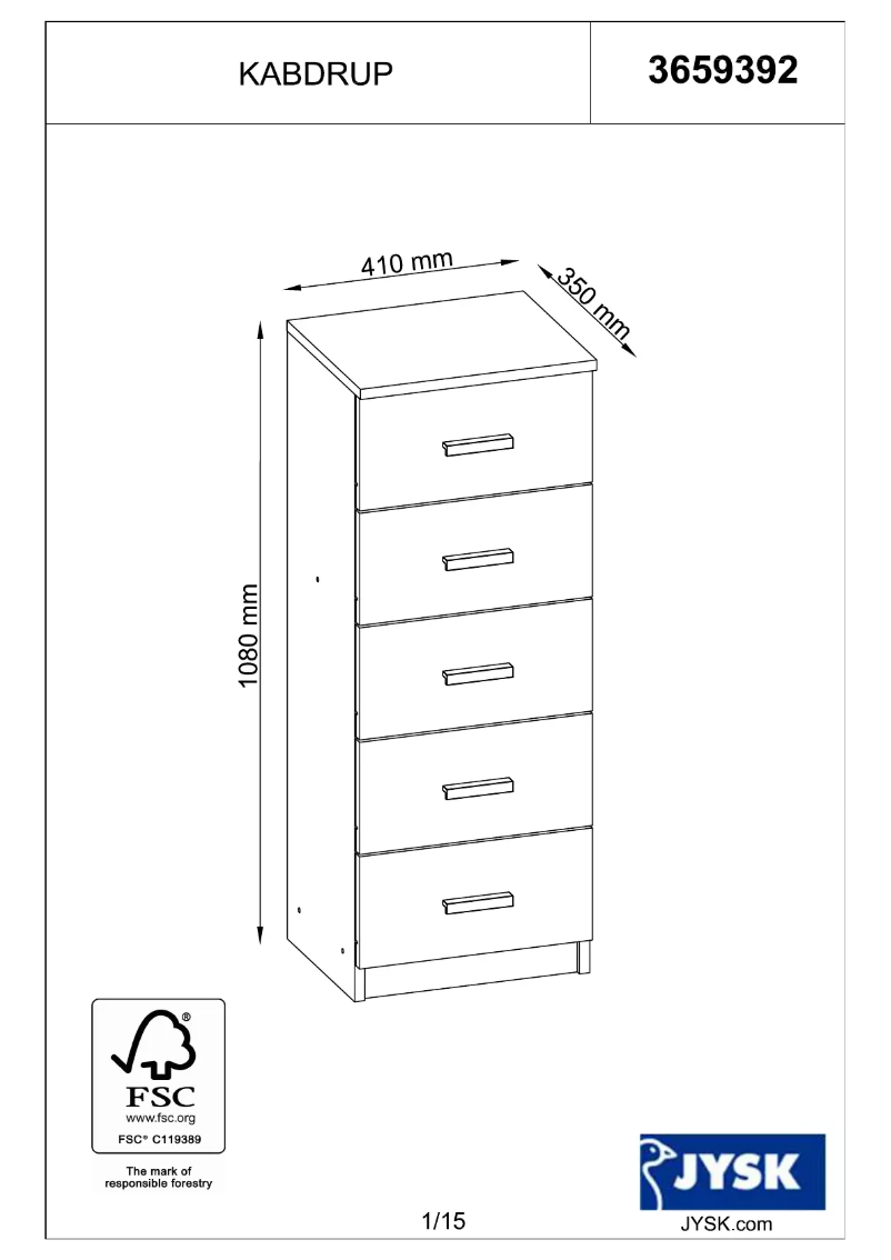 Page 1 de la notice Manuel utilisateur JYSK Kabdrup (41x108x35)