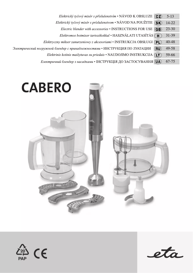 Page 1 de la notice Manuel utilisateur Eta Cabero