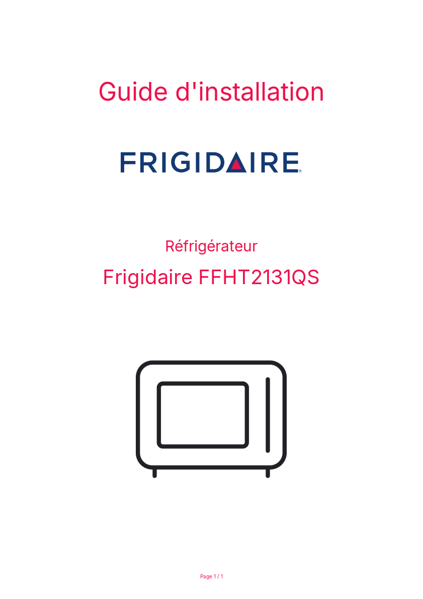 Page n°1 - Guide d'installation Frigidaire FFHT2131QS
