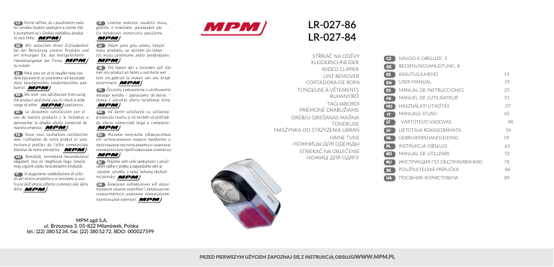 Image de la première page du manuel de l'appareil LR-027-86