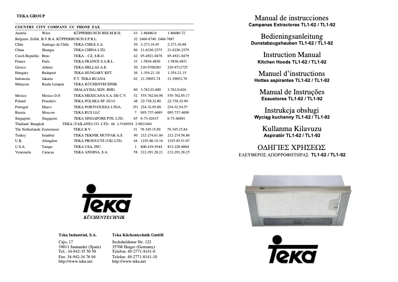 Page n°1 - Manuel utilisateur Teka TL1 92