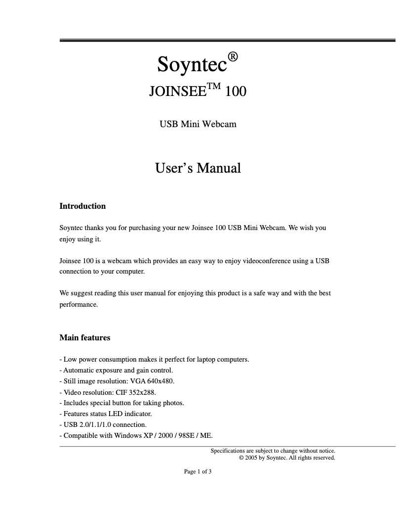 Image de la première page du manuel de l'appareil Joinsee 100