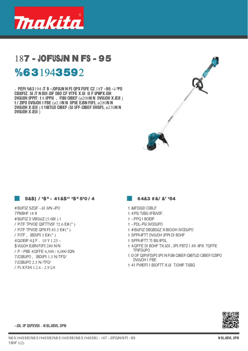 Page 1 de la notice Fiche technique Makita DUR194