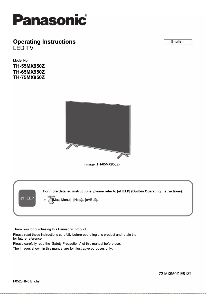 Page n°1 - Manuel utilisateur Panasonic TH-65MX950Z