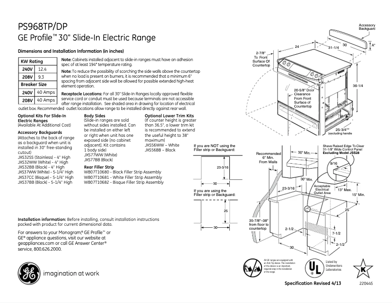 Page n°1 - Fiche technique GE Profile PS968DPBB