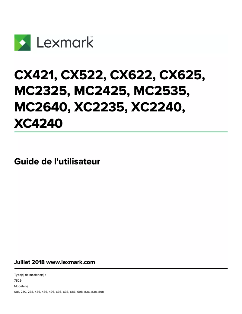 Page 1 de la notice Manuel utilisateur Lexmark CX421adn