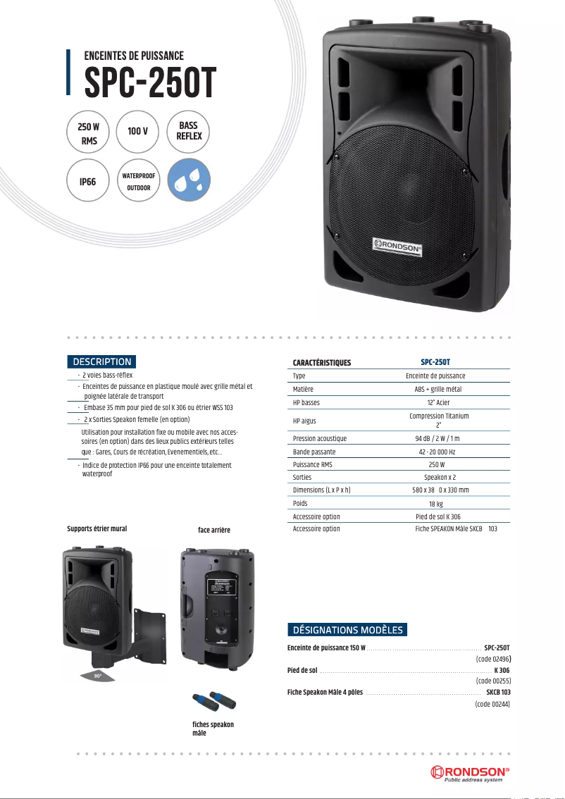 Page 1 de la notice Manuel utilisateur Rondson SPC-250T